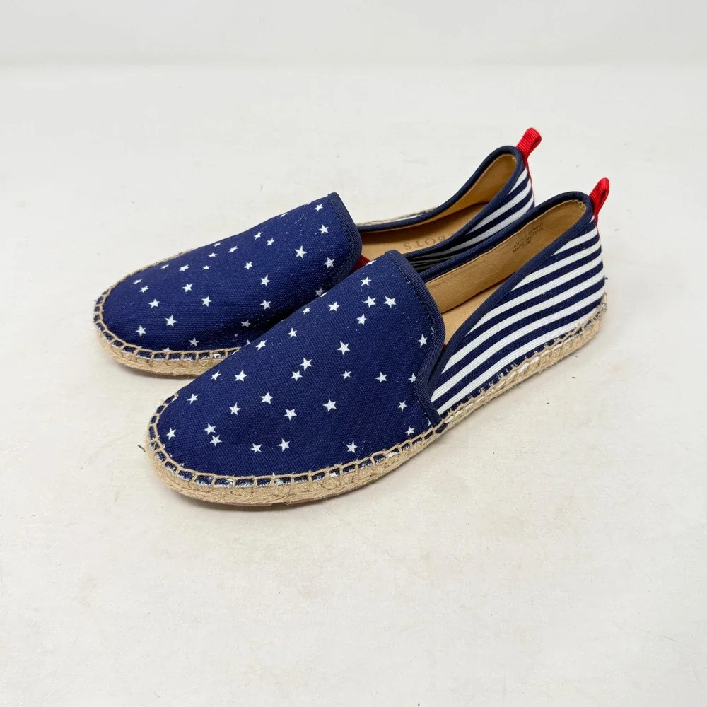 Talbots Espadrilles Blue White 7.5M Stars Stripes Americana Slip On Flat‎ Shoes
